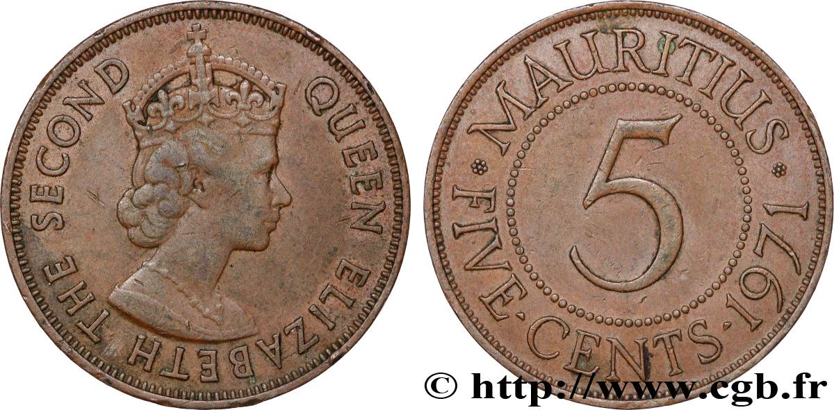 MAURITIUS 5 Cents Elisabeth II 1971 Llantrisant BB 