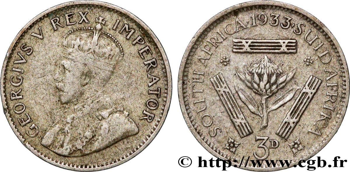 SOUTH AFRICA 3 Pence Georges V 1933 Pretoria VF 