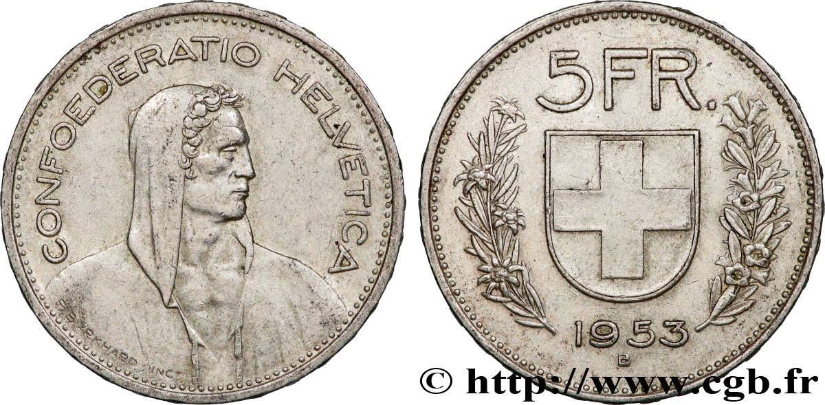 SCHWEIZ 5 Francs Berger des Alpes 1953 Berne fVZ 