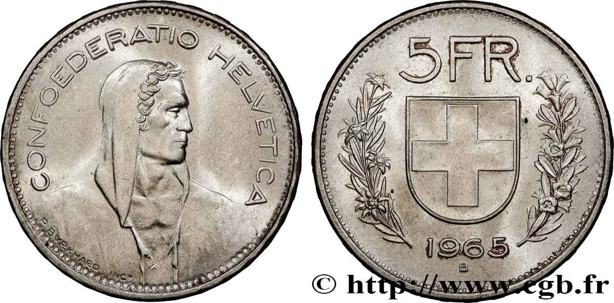 SUISSE 5 Francs Berger des alpes 1965 Berne SUP 