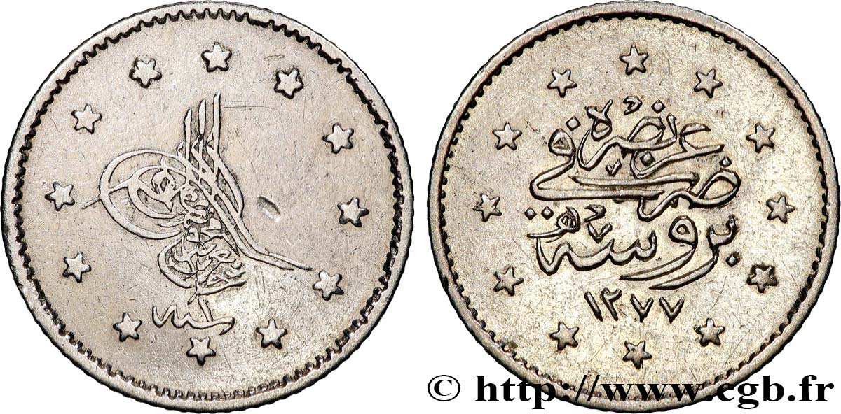 ÉGYPTE 1 Kurush Abdul Aziz AH 1277/1 1860 Misr TTB+ 