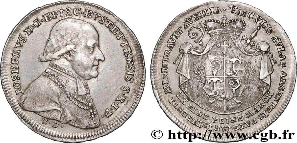 GERMANY - BISHOPRIC OF EICHSAEDT - JOSEPH GRAF VON STUBENBERG 1/2 Thaler de Contribution 1796 Nüremberg AU 