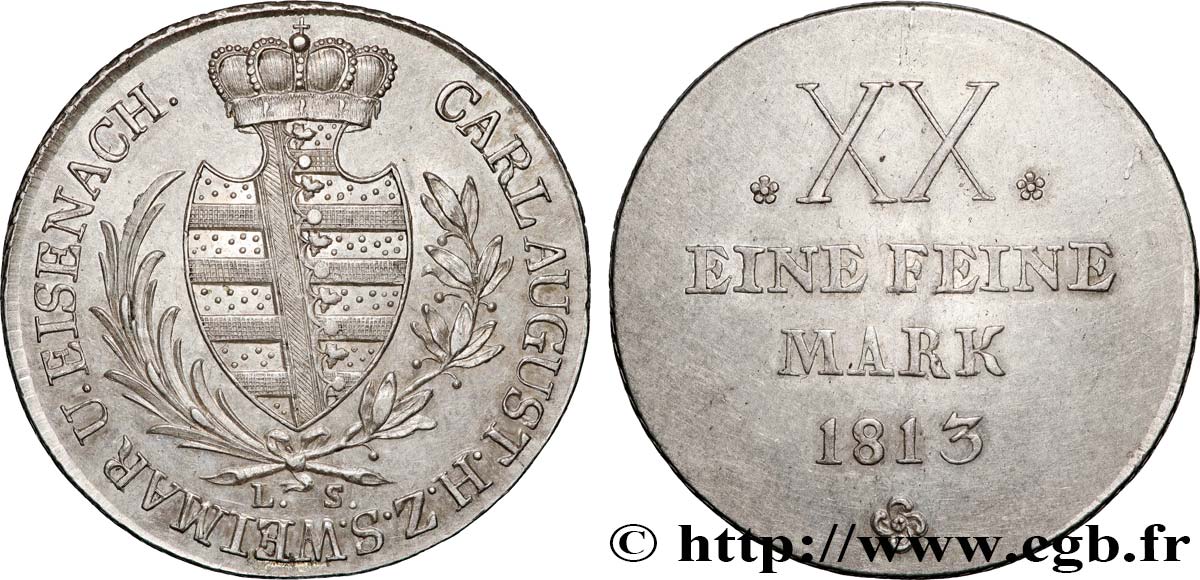 GERMANY - SAXE-WEIMAR-EISENBACH 1/2 Thaler - Charles August 1813  AU/AU 