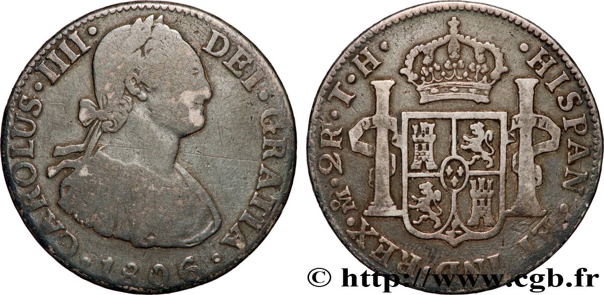 MEXICO - CHARLES IV 2 Reales  1806 Mexico VF 