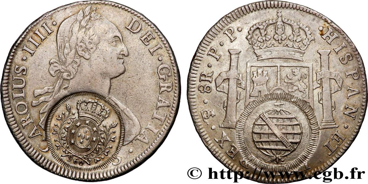 BRAZIL 960 Reis contremarquée sur un 8 Reales Potosi 180[?]  AU 