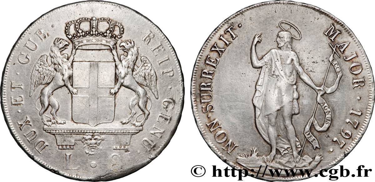 ITALY - LIGURIA 8 Lire St Jean-Baptiste 1797 Gênes XF 