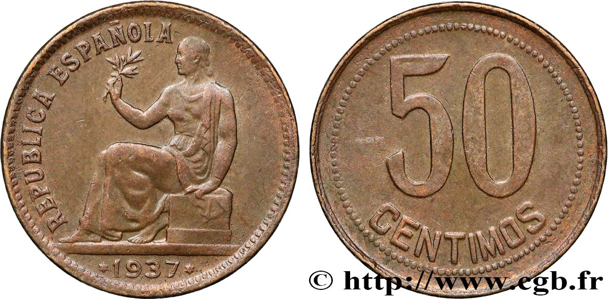 ESPAGNE 50 Centimos monnayage républicain 1937 Madrid TTB 