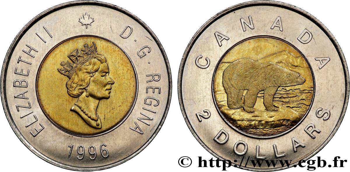 CANADA 2 Dollars Elisabeth II / ours polaire 1996  AU 