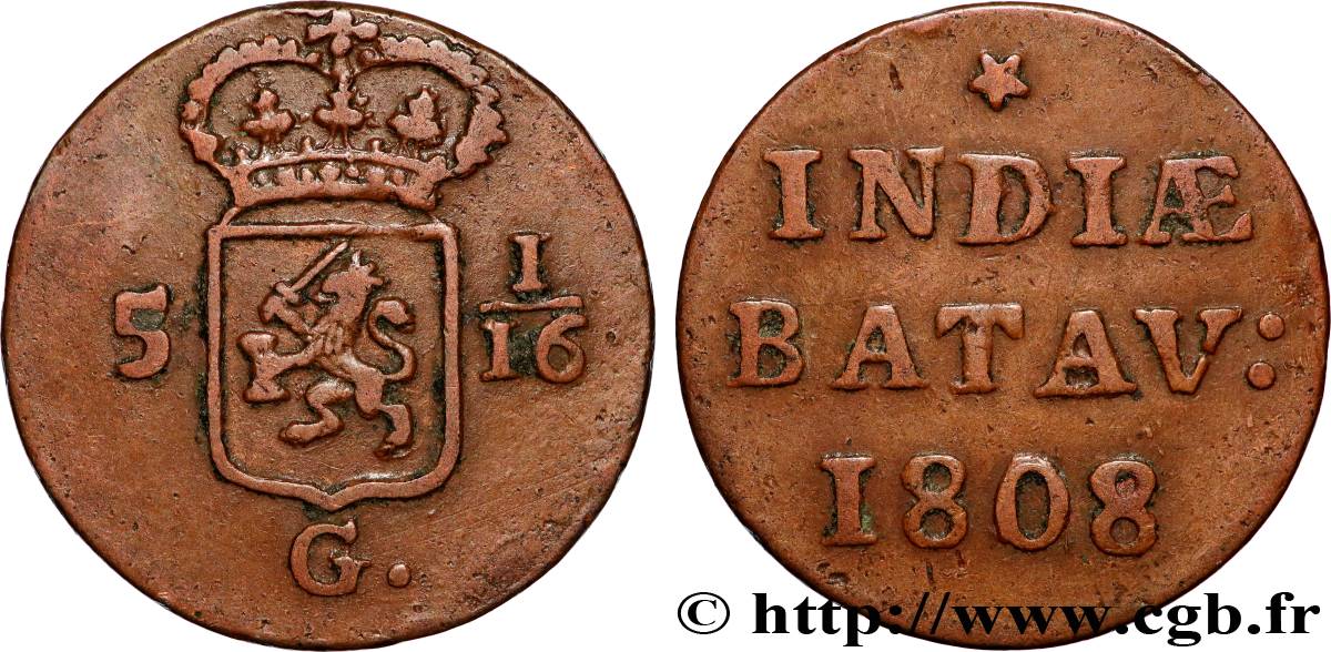 NIEDERLÄNDISCH-INDIEN 5 1/16 Gulden (1 Duit) 1808 Enkhuizen SS 