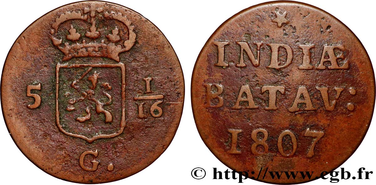 INDIE OLANDESI 5 1/16 Gulden (1 Duit) 1807 Enkhuizen BB 