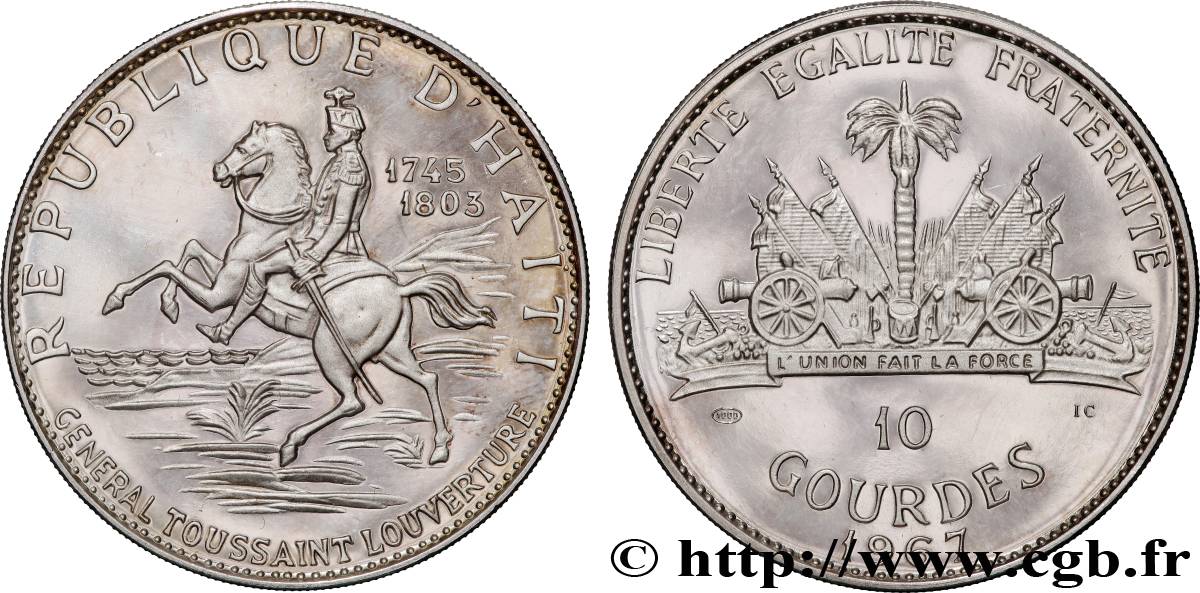 HAÏTI 10 Gourdes Proof Toussaint Louverture 1967  SUP 