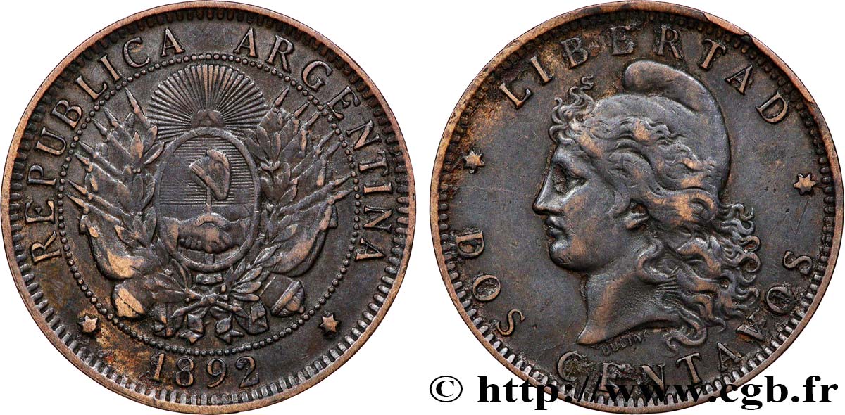 ARGENTINIEN 2 Centavos 1892  SS 