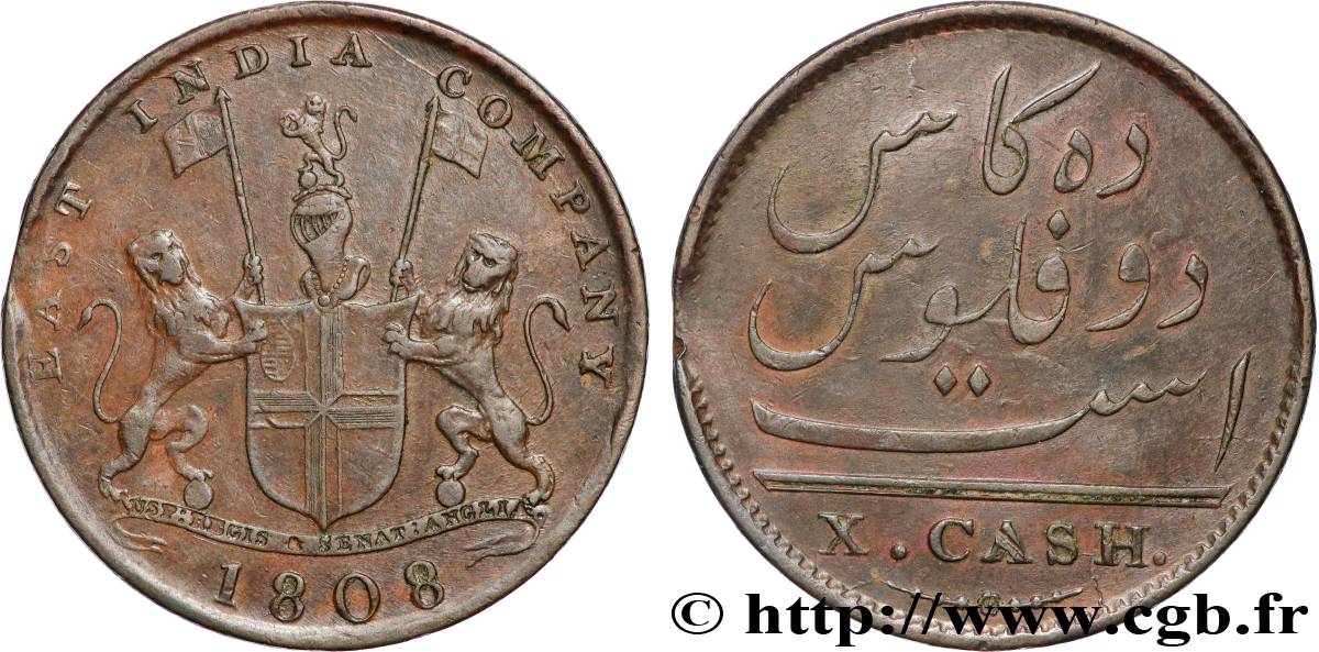 INDIA 10 Cash Madras East India Company 1808  XF 