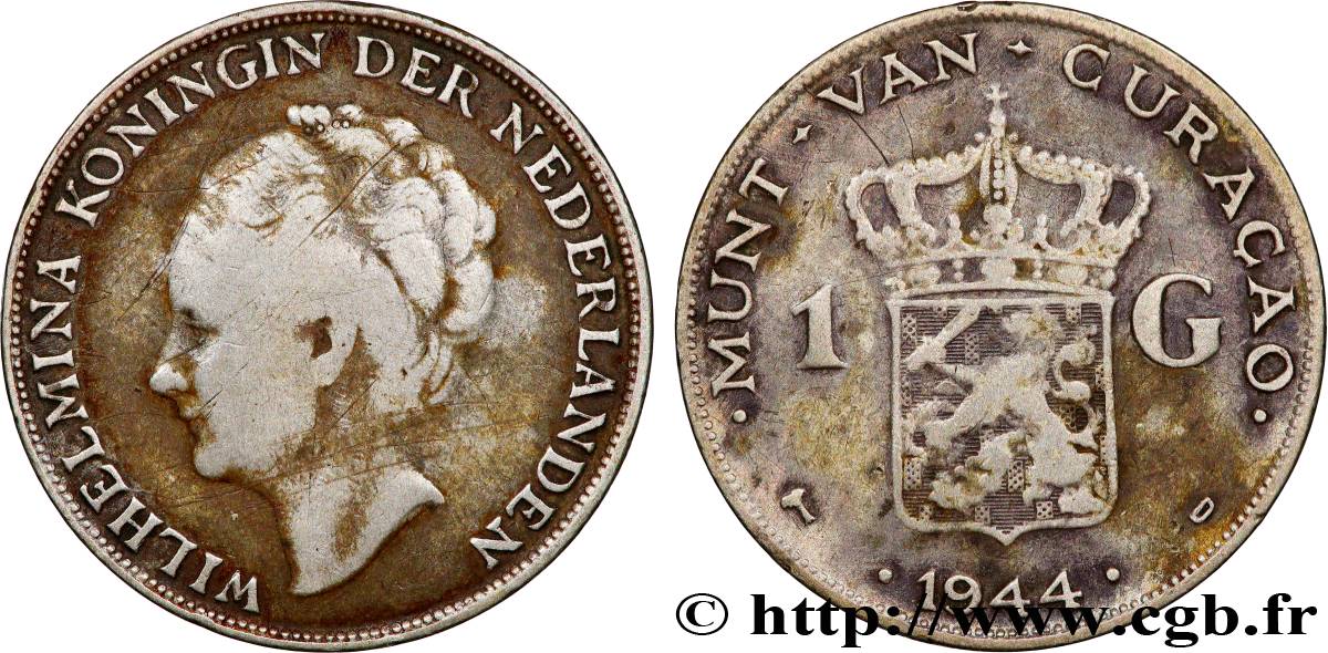 CURAZAO 1 Gulden Wilhelmina 1944 Denver BC 