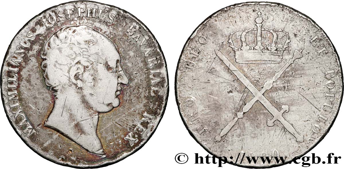 GERMANIA - BAVIERIA Thaler à la couronne 1809 Münich q.BB 