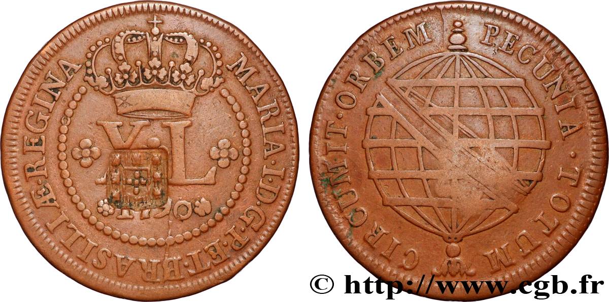 BRAZIL - PRINCE JOHN REGENT 80 Réis contremarqué sur une 40 Réis de 1790 (1809)  AU 