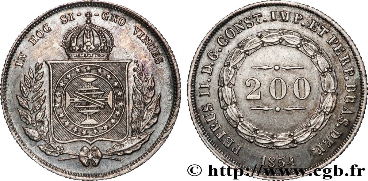 BRÉSIL - EMPIRE DU BRÉSIL - PIERRE II 200 Reis  1854  VZ 