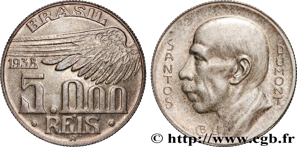 BRAZIL 5000 Reis Alberto Santos-Dumont 1938  AU 