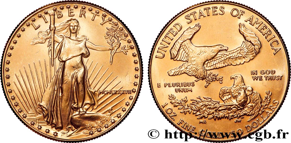 ORO, PALLADIO E PLATINO: INVESTIMENTI 1 Oz - 50 Dollars  1987 Philadelphie MS 