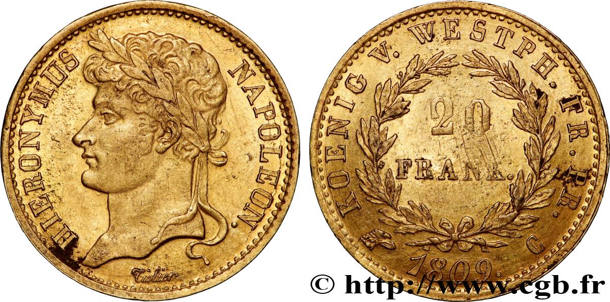 GERMANY - KINGDOM OF WESTPHALIA - JÉRÔME NAPOLÉON 20 Franken 1809 Cassel AU 