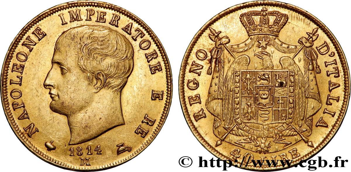 ITALY - KINGDOM OF ITALY - NAPOLEON I 40 Lire 1814 Milan AU 