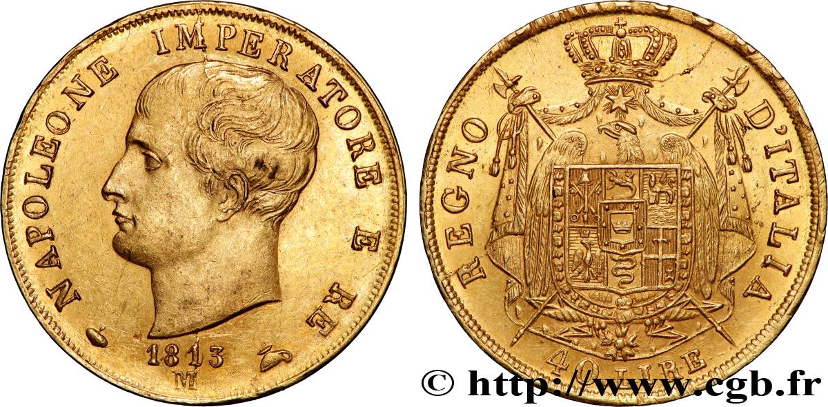 ITALY - KINGDOM OF ITALY - NAPOLEON I 40 Lire 1813 Milan AU 