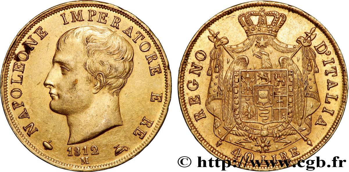 ITALIE - ROYAUME D ITALIE - NAPOLÉON Ier 40 Lire 1812 Milan TTB+ 