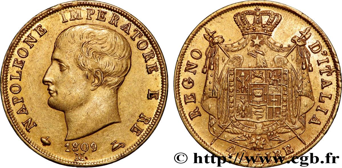 ITALY - KINGDOM OF ITALY - NAPOLEON I 40 Lire 1809 Milan AU 