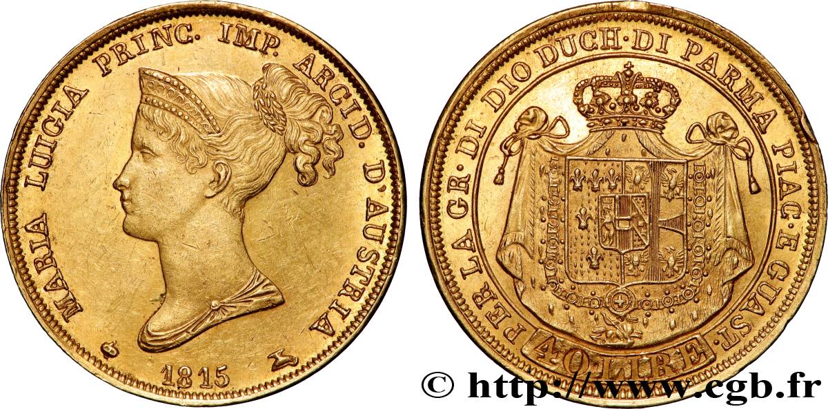 ITALIA - DUCADO DE PARMA PIACENZA Y GUASTALLA - MARÍA LUISA DE AUSTRIA 40 Lire 1815 Milan MBC+/EBC 