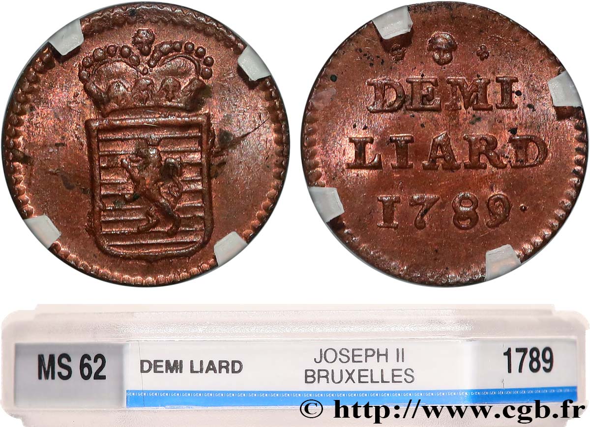 LUXEMBOURG 1/2 Liard emblème couronné 1789 Bruxelles MS62 GENI