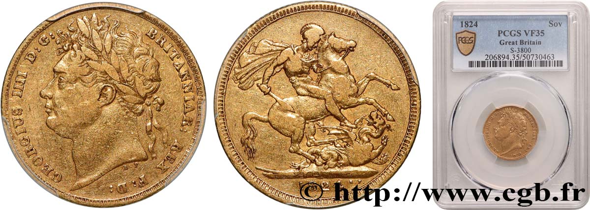 GREAT BRITAIN - GEORGE IV Souverain 1824 Londres VF35 PCGS