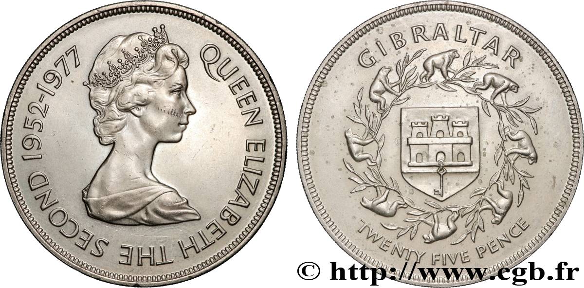 GIBILTERRA 25 Pence Elisabeth II / jubilé d’argent 1977  SPL 