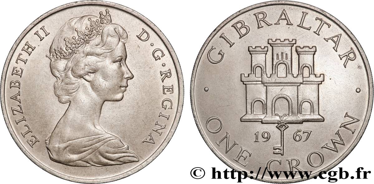 GIBRALTAR 1 Crown  Elisabeth II / emblème 1967  VZ 