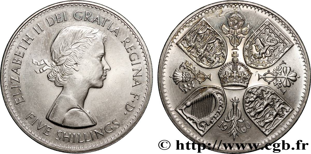 UNITED KINGDOM 5 Shillings (1 Crown) Elisabeth II 1960  AU 