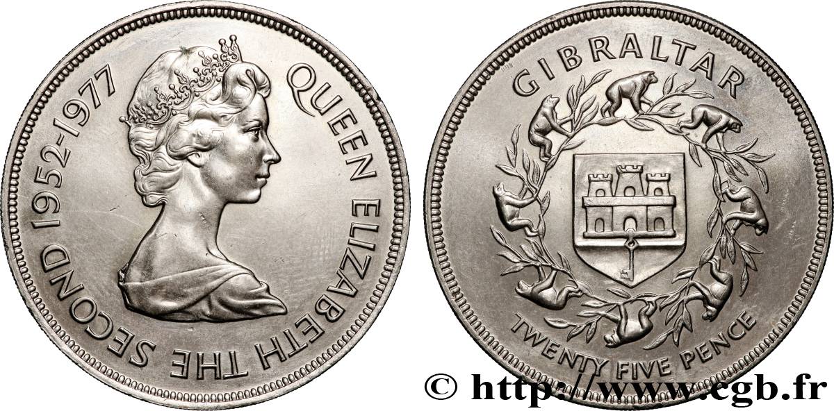 GIBRALTAR 25 Pence Elisabeth II / jubilé d’argent 1977  AU 