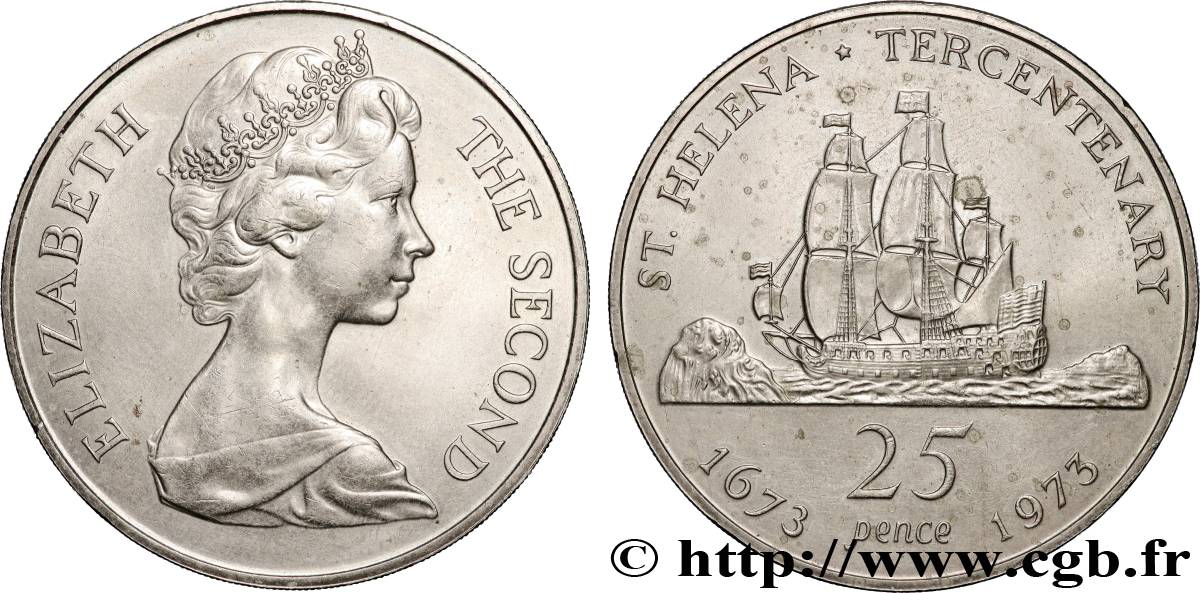 SAINT HELENA 25 Pence Elisabeth II / tricentenaire de la colonie 1973  AU 