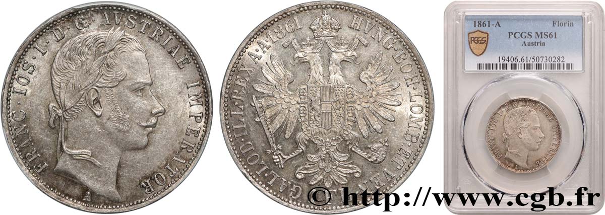 AUSTRIA 1 Florin François-Joseph Ier 1861 Vienne SPL61 PCGS