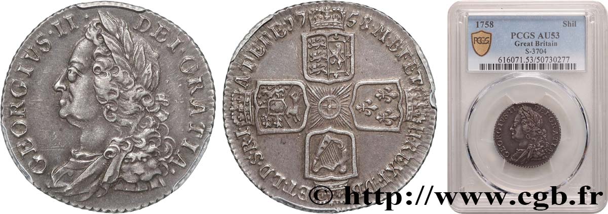 GRAN BRETAÑA - JORGE II 1 Shilling Georges II 1758 Londres MBC53 PCGS