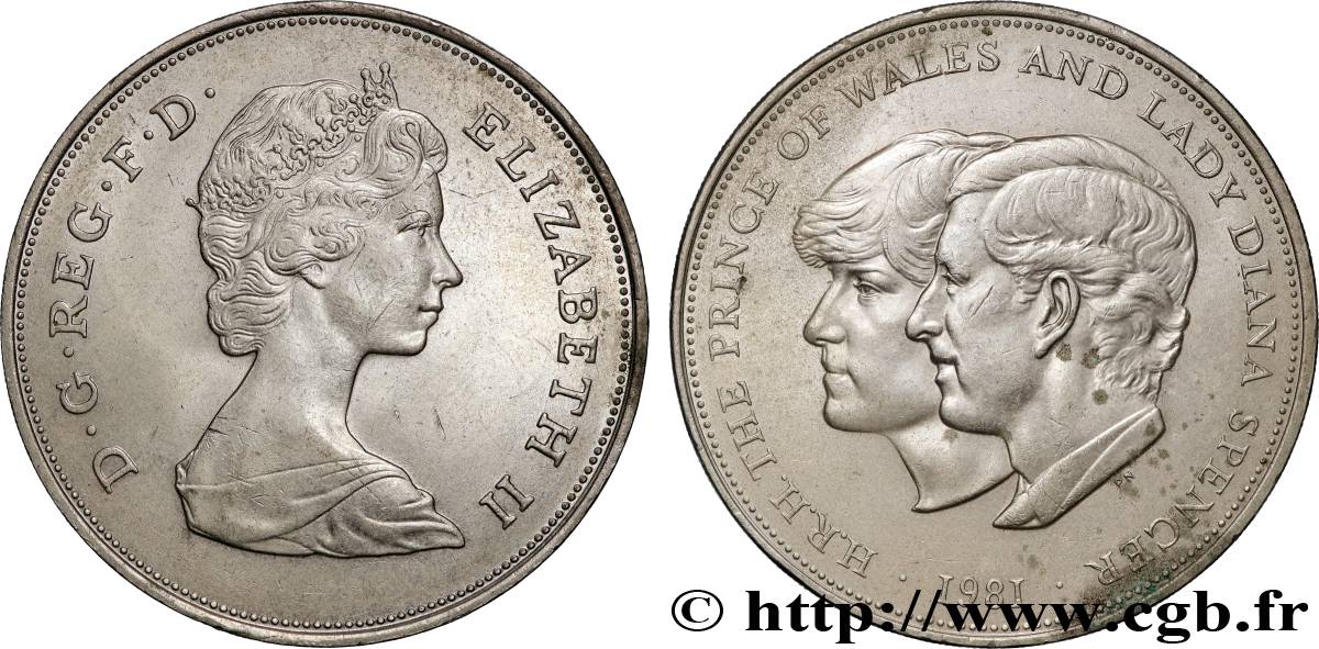 ROYAUME-UNI 25 New Pence (1 Crown) mariage du Prince de Galles et de Lady Diana Spencer 1981  SUP 
