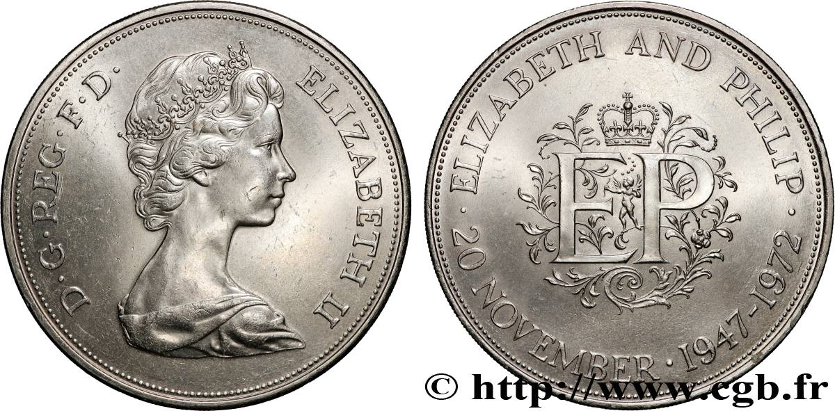 REGNO UNITO 25 New Pence (1 Crown) 25e anniversaire de mariage d’Elisabeth II 1972  SPL 