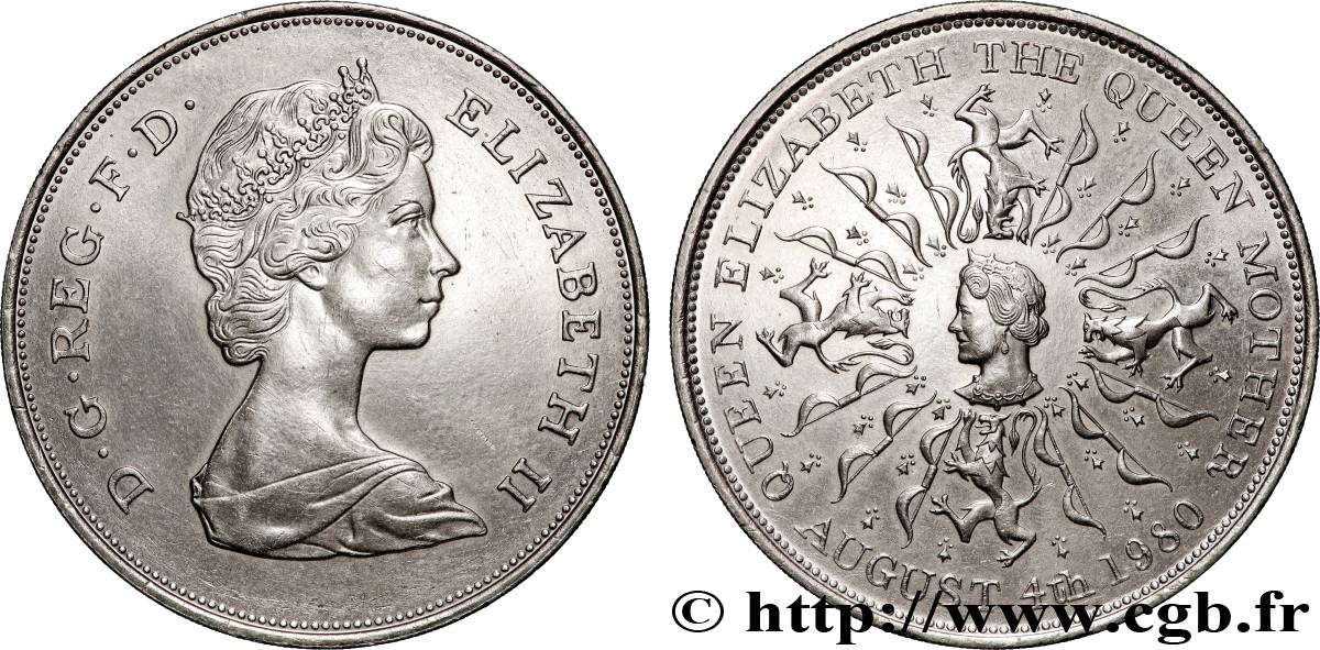 UNITED KINGDOM 25 New Pence (1 Crown) 80e anniversaire de la reine mère 1980  AU 