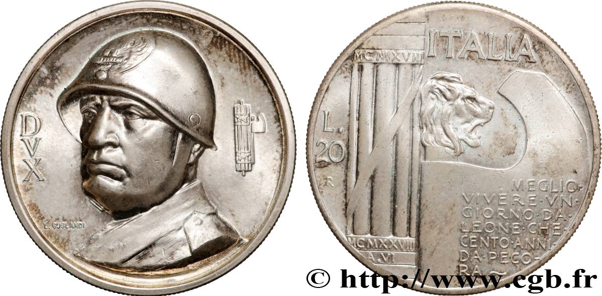 ITALIE 20 Lire Proof Mussolini (monnaie apocryphe) 1928 Rome SPL 