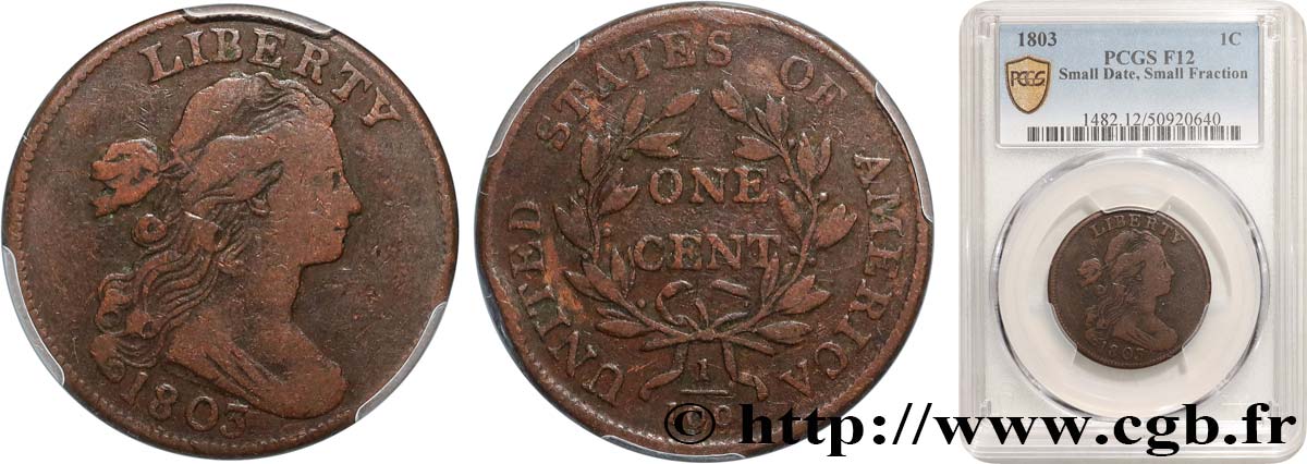 ÉTATS-UNIS D AMÉRIQUE 1 Cent “Draped Bust” 1803 Philadelphie B12 PCGS