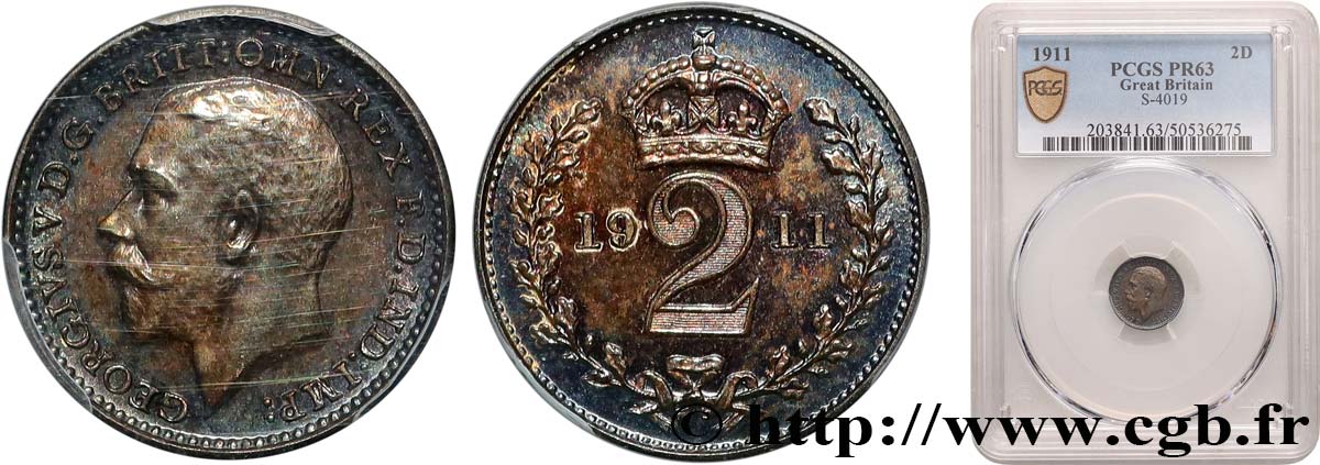 GREAT-BRITAIN - GEORGE V 2 Pence Proof Georges V 1911 Londres MS63 PCGS