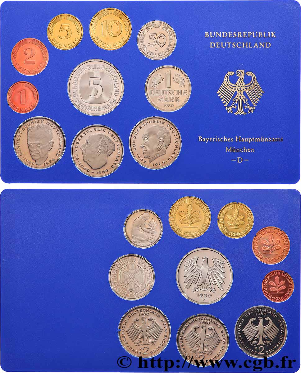 GERMANY Série Proof de 10 pièces 1980 Munich MS 