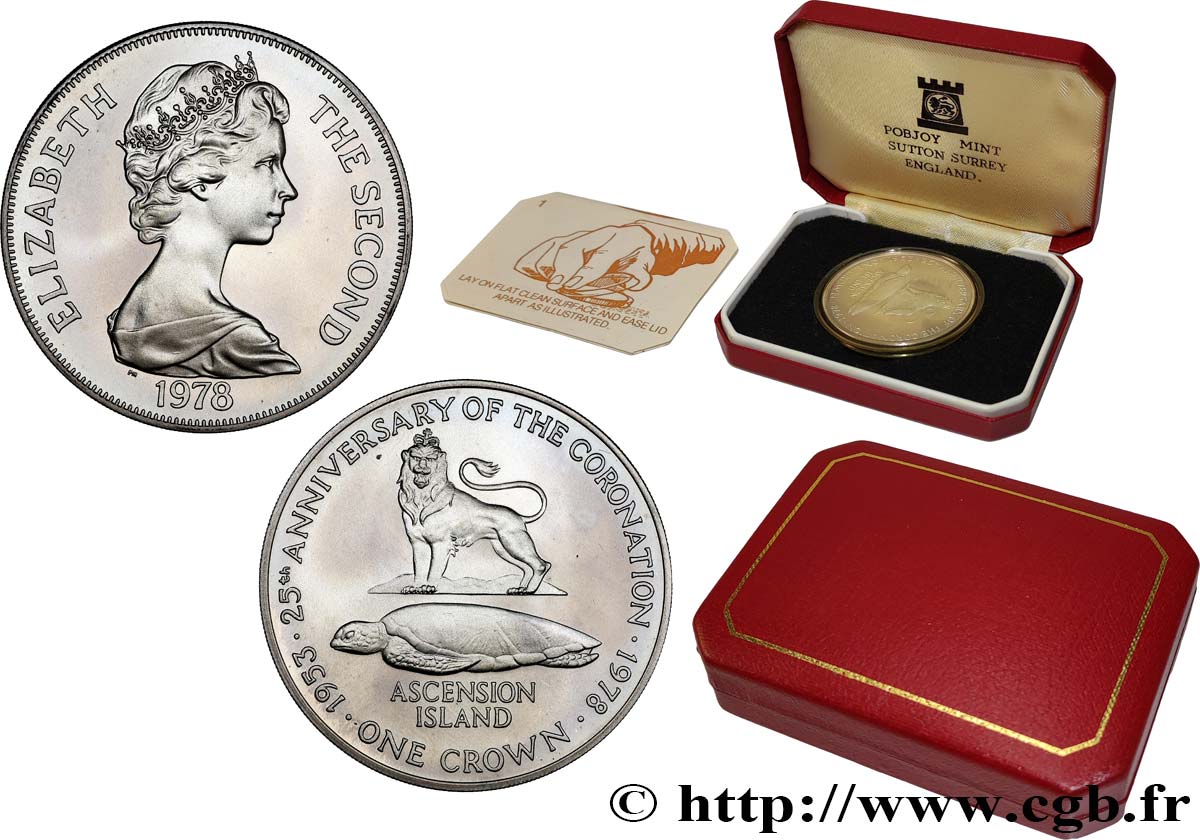 ASCENSION ISLAND 1 Crown Proof 25e anniversaire du couronnement : Elizabeth II / lion anglais et tortue marine 1978  MS 