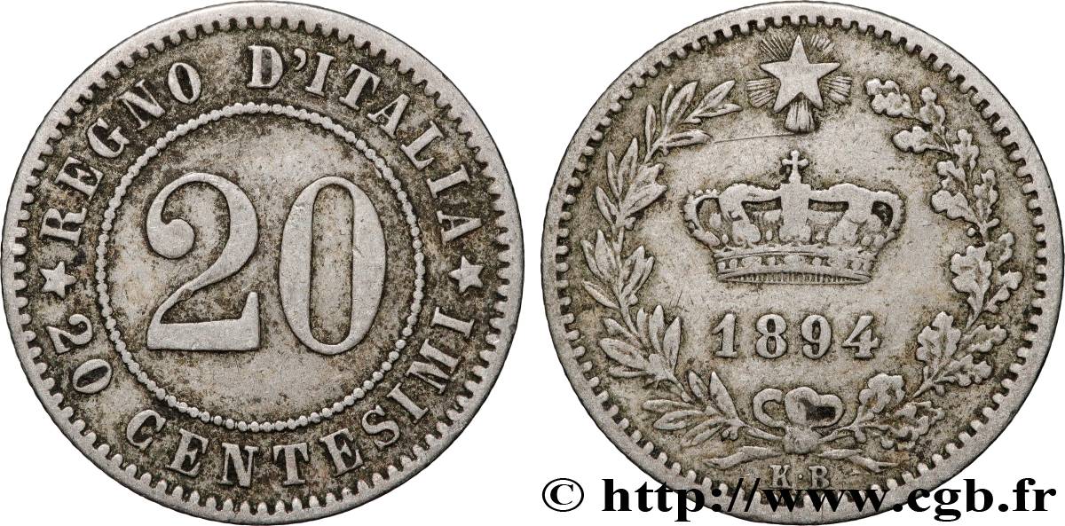 ITALIE 20 Centesimi 1894 Rome TTB 