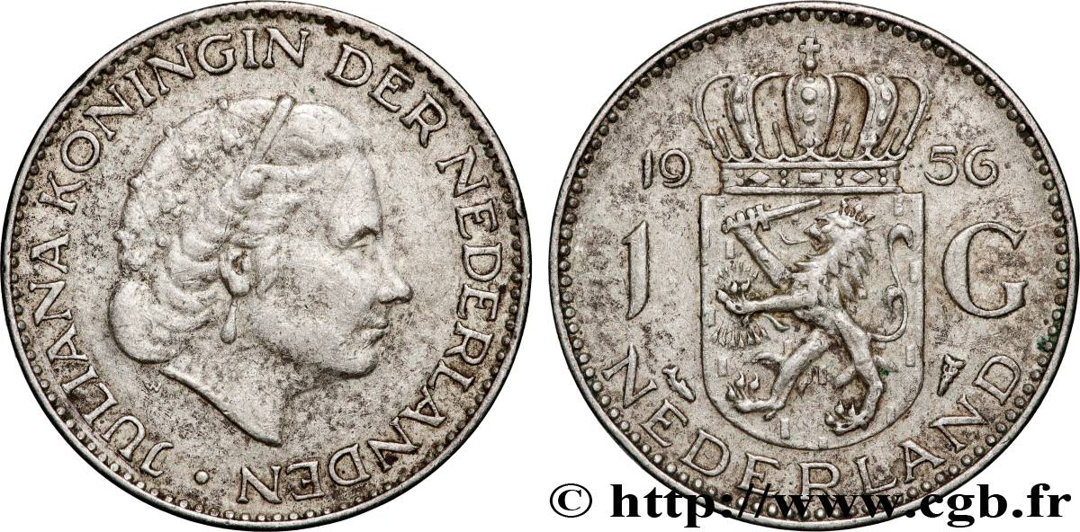 NETHERLANDS 1 Gulden Juliana 1956 Utrecht AU 