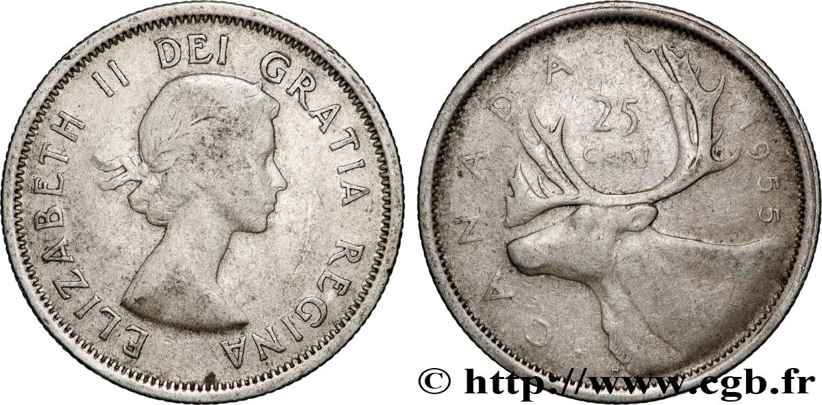 CANADA 25 Cents 1955 Ottawa TB 