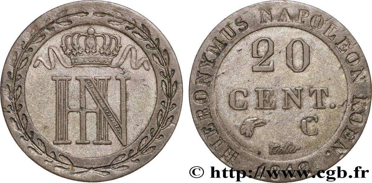 GERMANY - KINGDOM OF WESTPHALIA - JÉRÔME NAPOLÉON 20 Centimes 1812 Cassel SS 